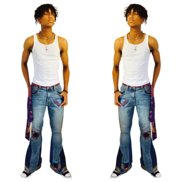 Bell Bottom UPCYCLED Jeans Hand Crafted - Picture 2 of 6